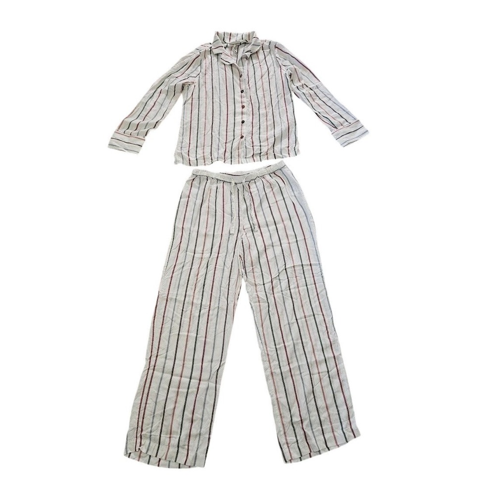 Cozy Earth Womens Pajama Set Small White Striped Rayon Tencel Long Sleeve Pants